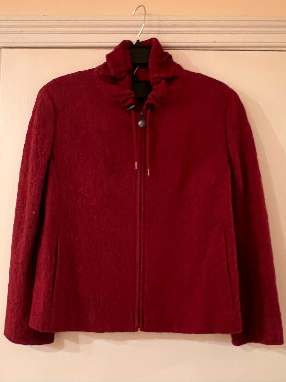 Designer AKRIS PUNTO Red Open Weave Crop Jacket Wool-blend 10 MSRP $1490